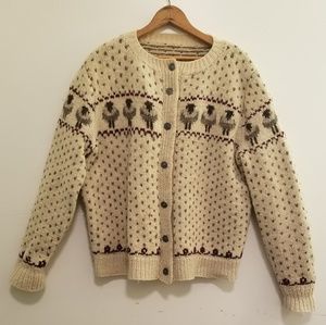 Chunky Hand Knit Cream Wool Sweater with Sheep